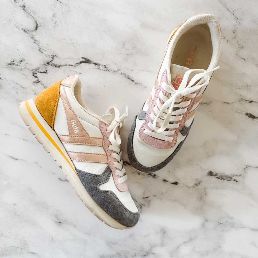 Gola Womens Classics Daytona Quadrant Sneaker in Off White/Ash/Rose Gold/Sun - Picture 3 of 9